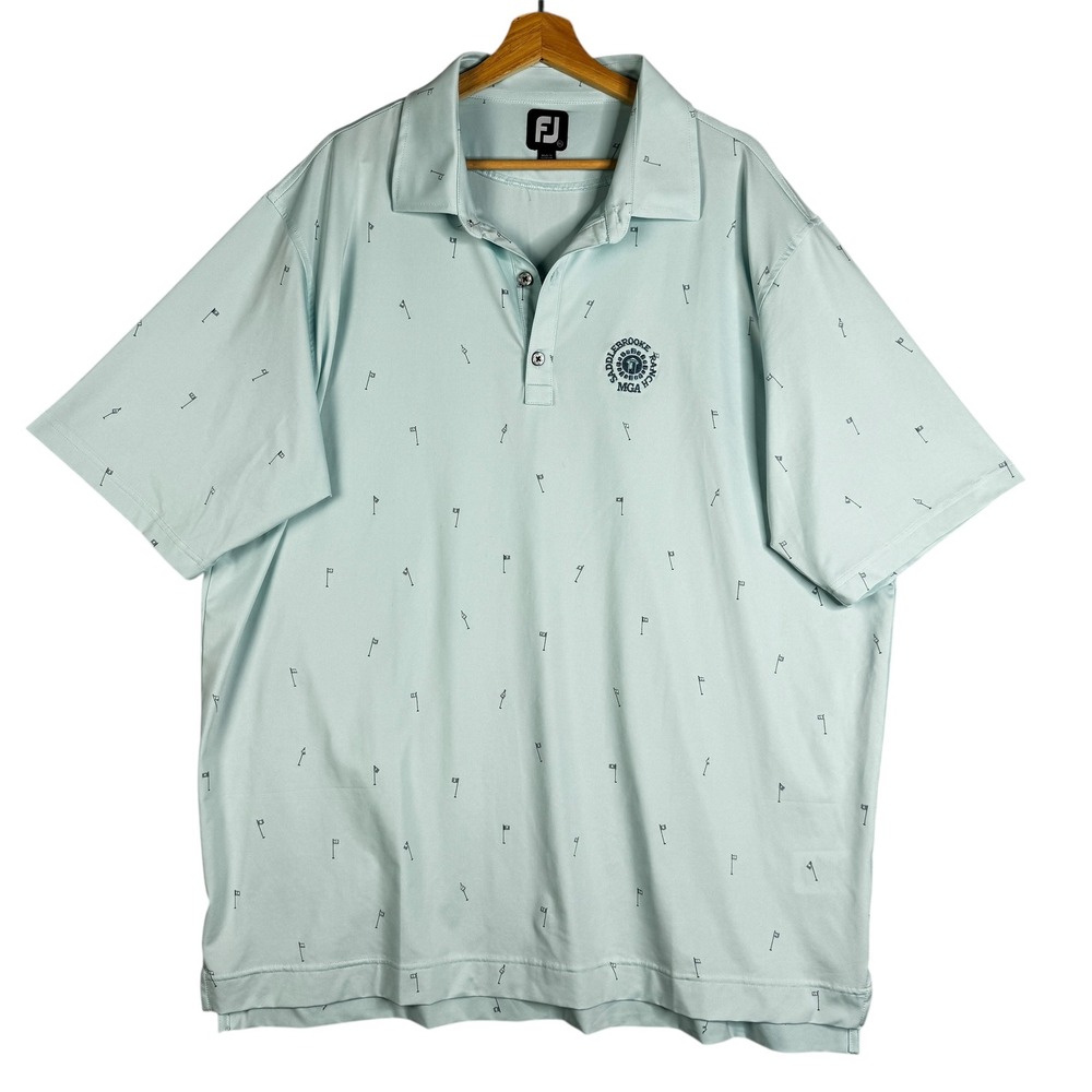 Footjoy FJ Mens Golf Polo Shirt Light Blue All Over‎ Flag Print Size 2XL